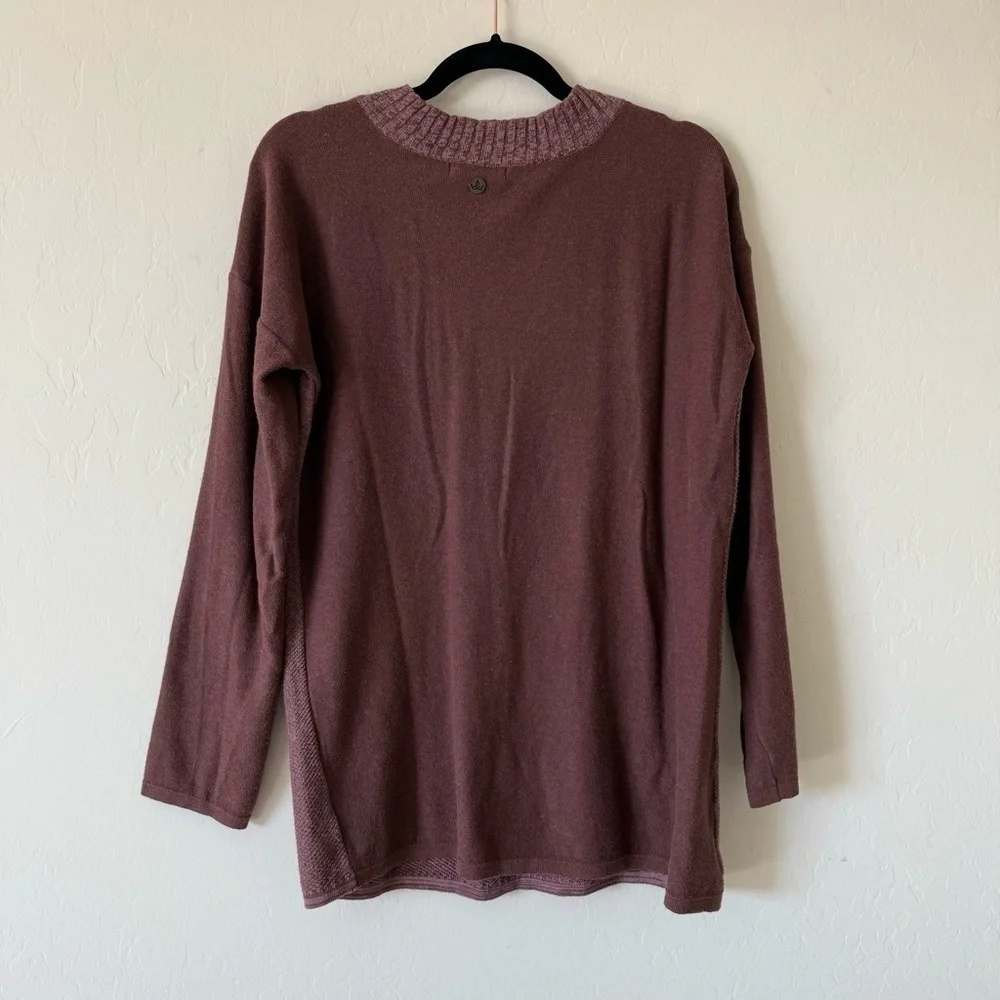Prana Cedros Cocoa Contrasting Long Sleeve V Neck Knit Lightweight Sweater Small